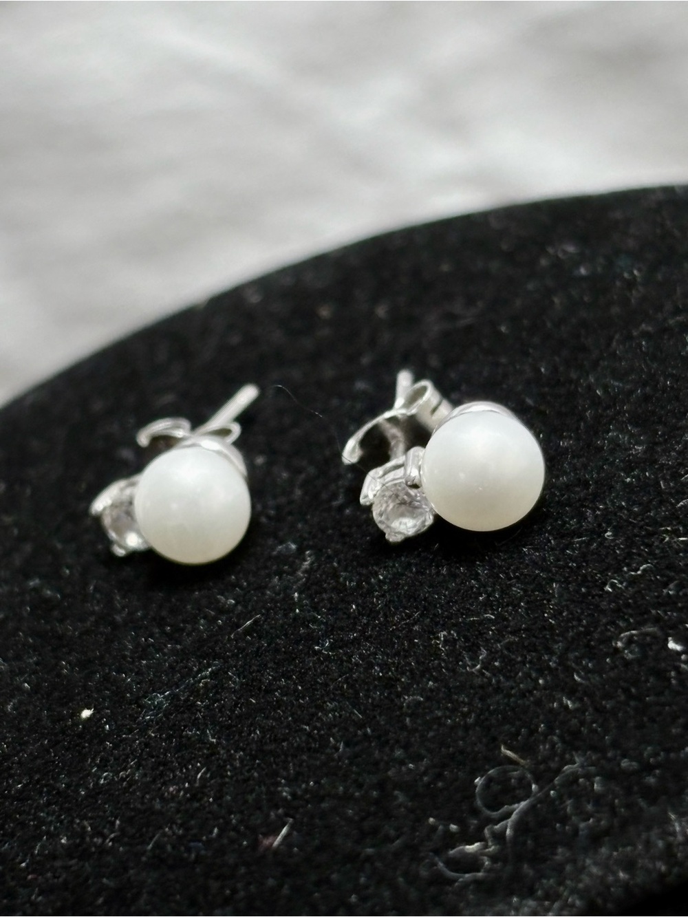 Genuine Classic Pearl Sterling Cubic Zirconia Drop Stud Earrings Dainty Chic - Picture 7 of 9